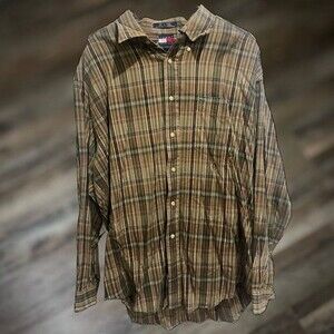 Tommy Hilfiger Plaid Long-Sleeve, Button-Up XL Dress Shirt Classic Fit - Cotton